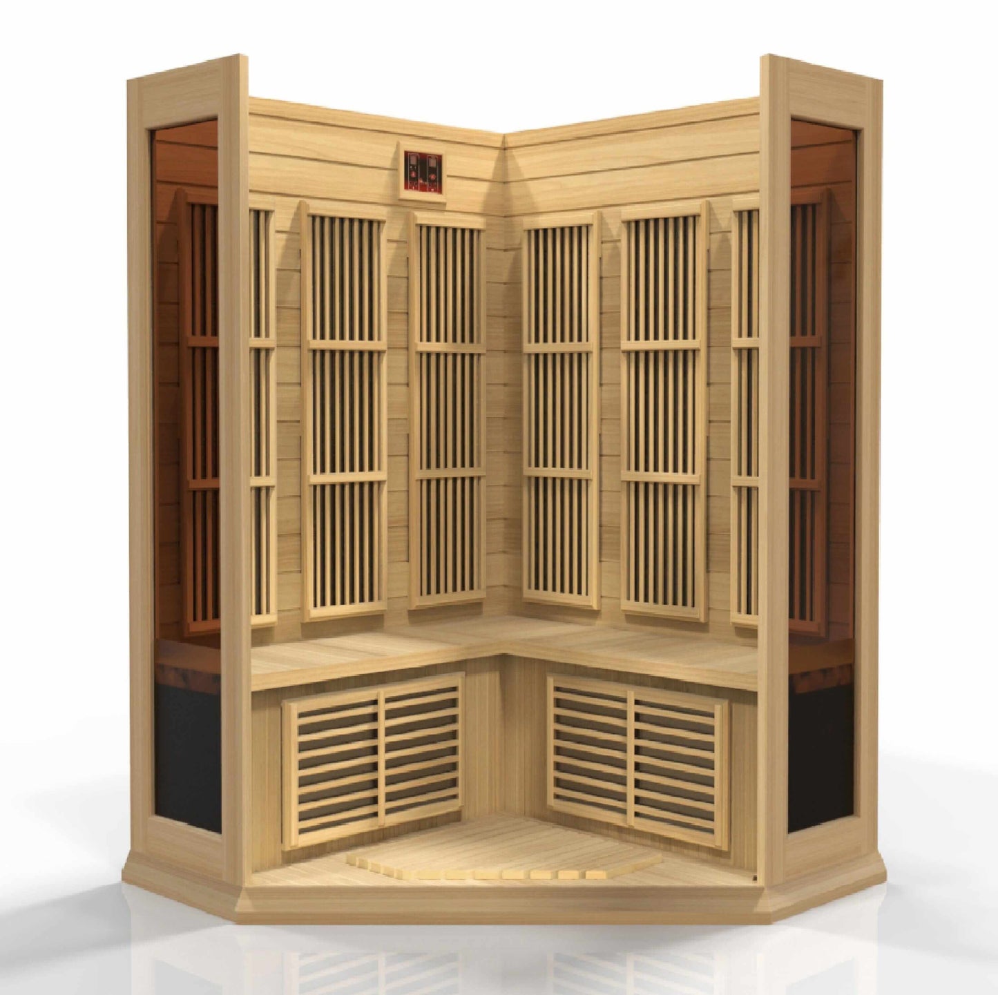 Maxxus 3-Person Corner Low EMF FAR Infrared Sauna (Canadian Hemlock) Sauna Golden Designs 