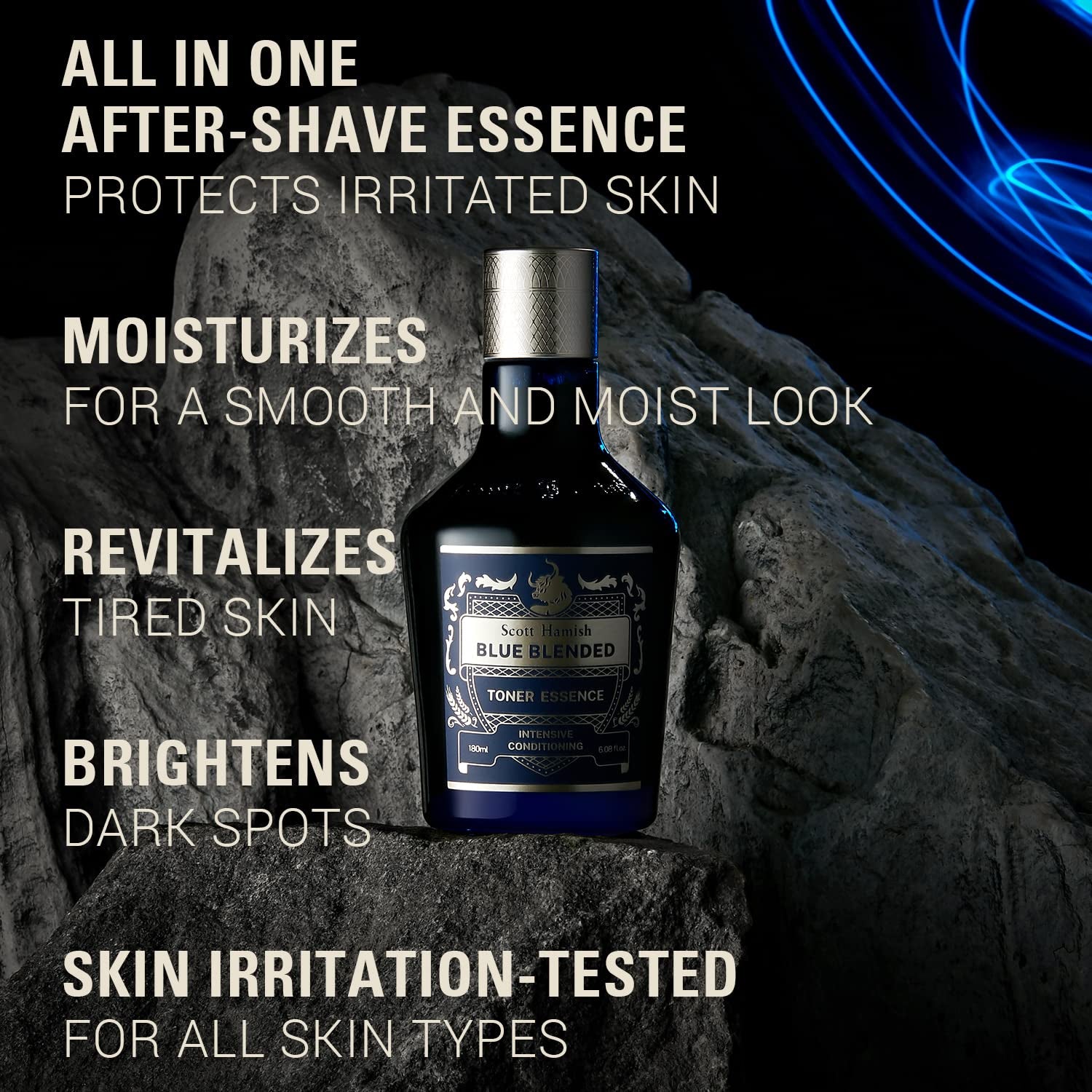 Blue Blended Toner Essence - Men Facial Toner Essence with Hyaluronic Acid & Amino Acid - Hydrating Toner Restore Vitality – All in One Face & Aftershave, 6.09 Fl.Oz.