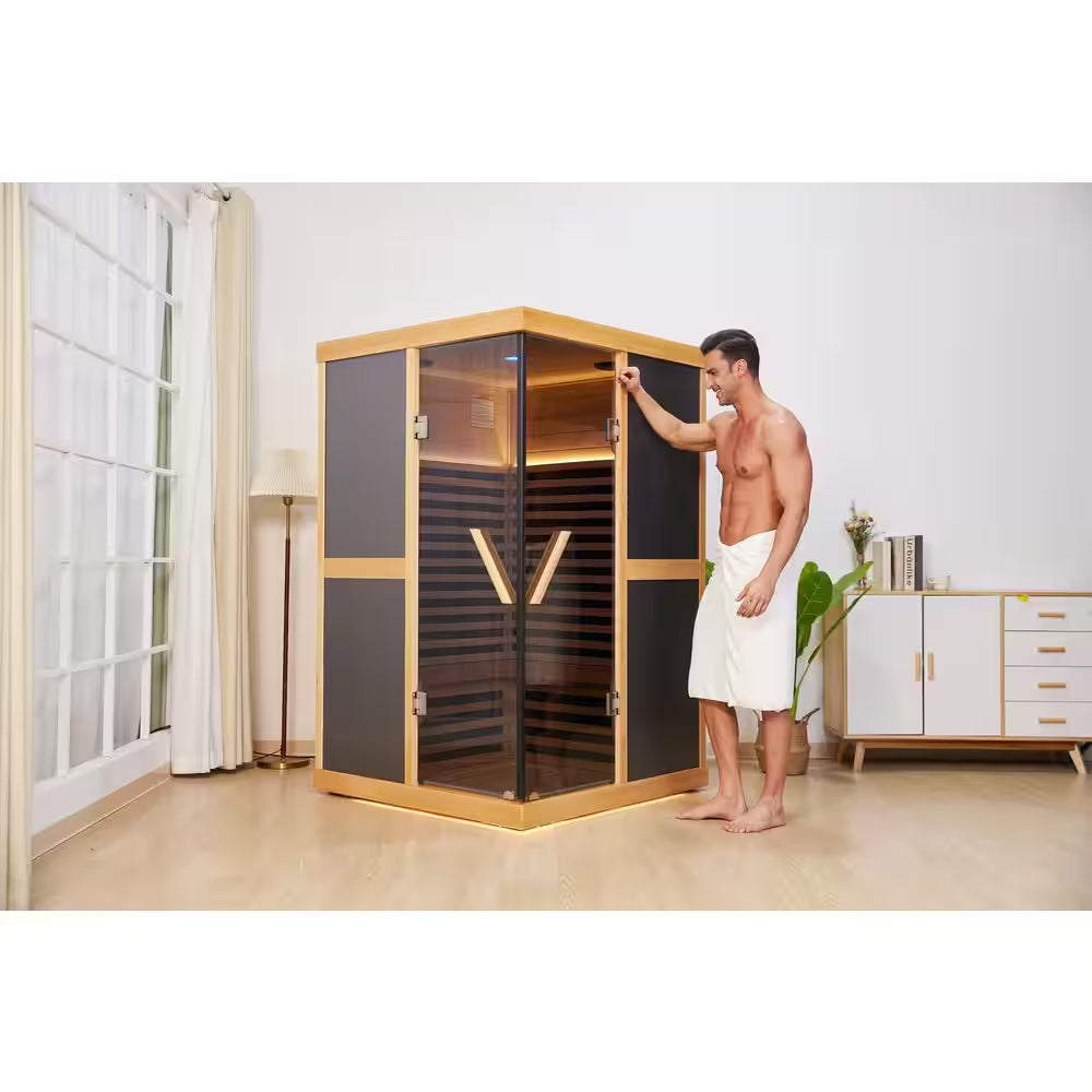 Moray 2-Person Indoor Hemlock Infrared Sauna with 10 Far-Infrared Carbon Crystal Heaters and Chromotherapy