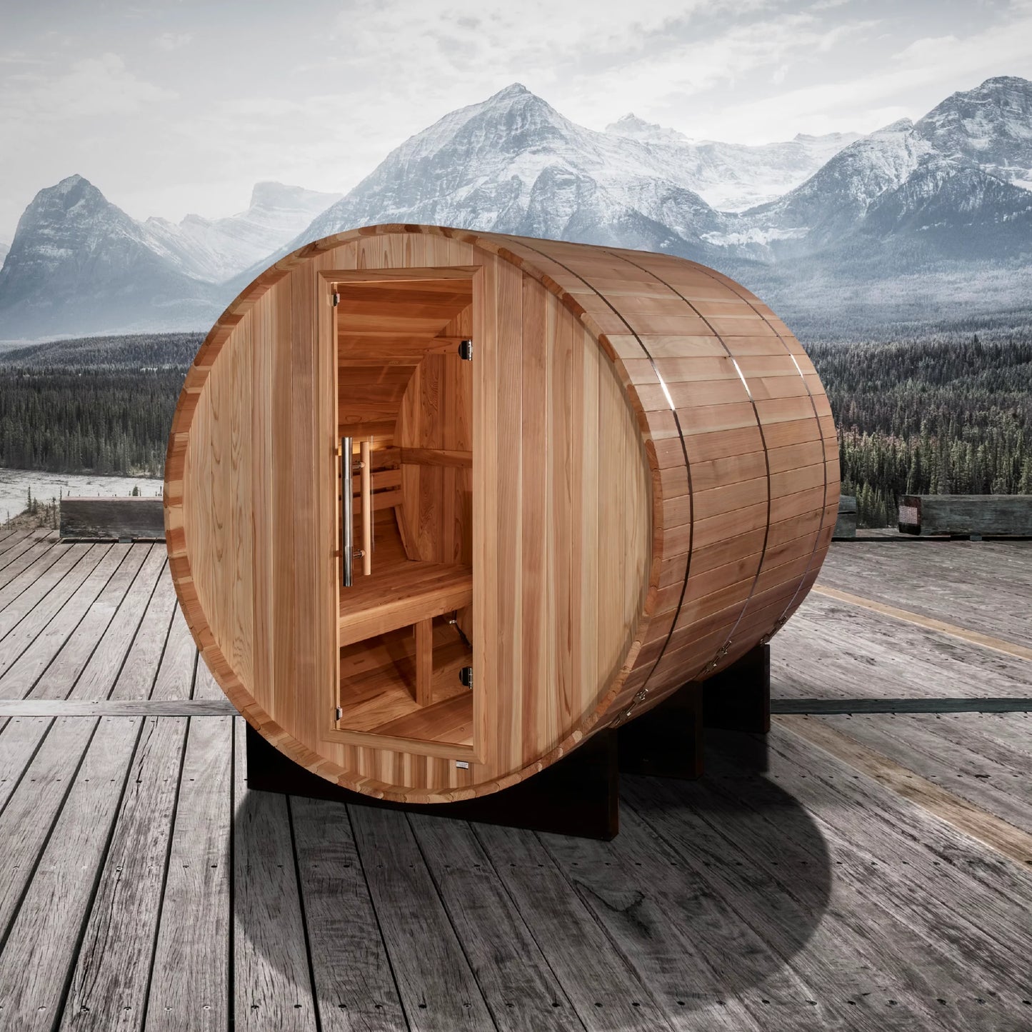 Golden Designs Arosa 4-Person Barrel Traditional Sauna – Pacific Cedar