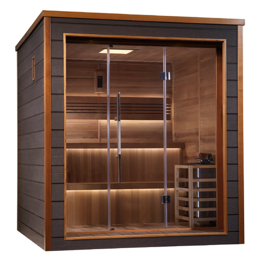 Golden Designs Bergen Edition 6-Person Outdoor-Indoor Traditional Sauna – Canadian Red Cedar Interior