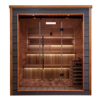 Golden Designs Bergen Edition 6-Person Outdoor-Indoor Traditional Sauna – Canadian Red Cedar Interior