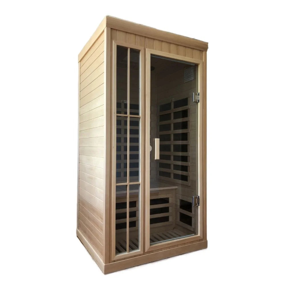 Far Infrared Saunas for Home 1 Person Hemlock Home Sauna Spa with LED Reading Light 1350W EMF Dry Sauna Room for Outdoor Indoor