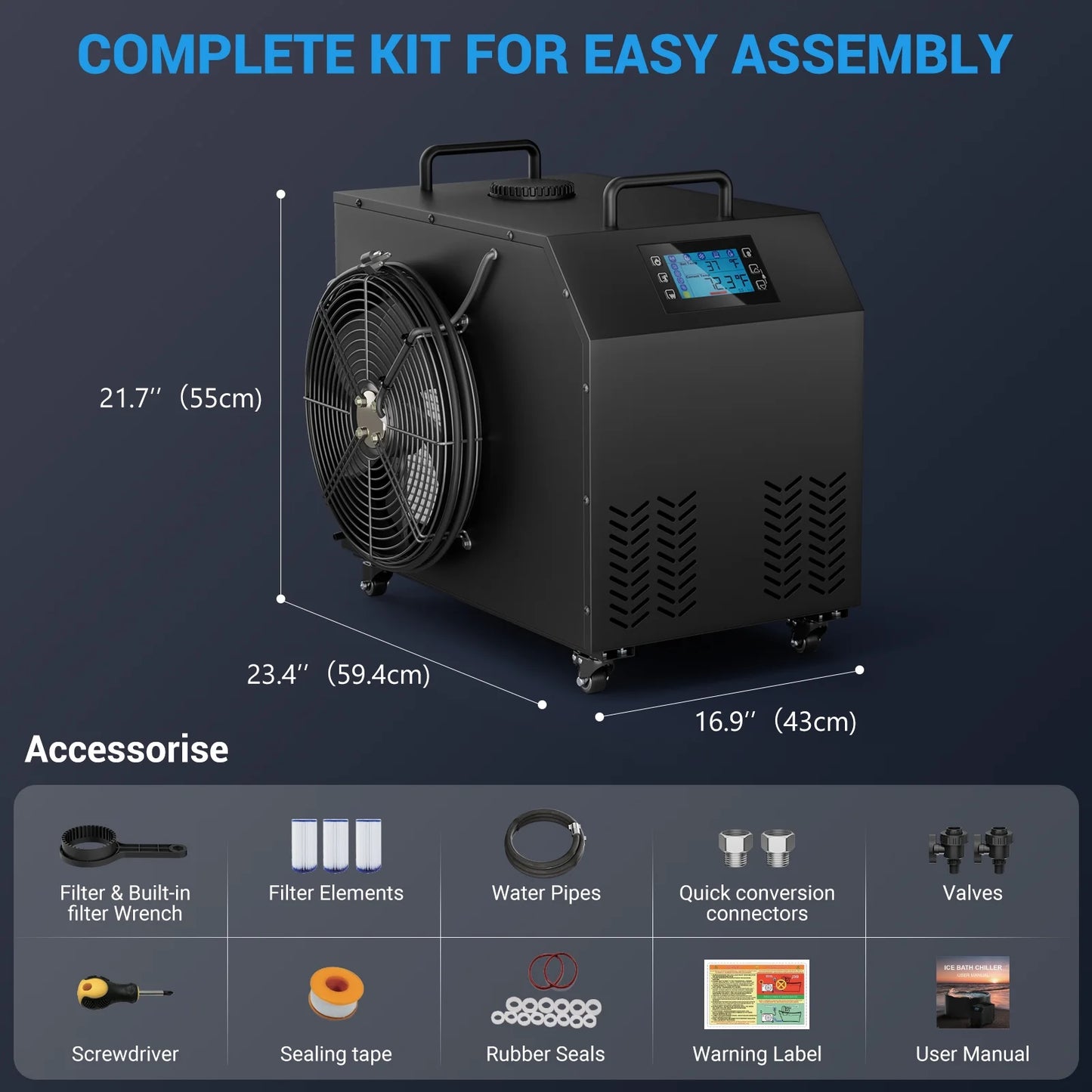 Cold Plunge Chiller 1HP, Water Chiller for Ice Bathtub 210 Gallon, Adjustable Temperature 37.4 F~107.6 F