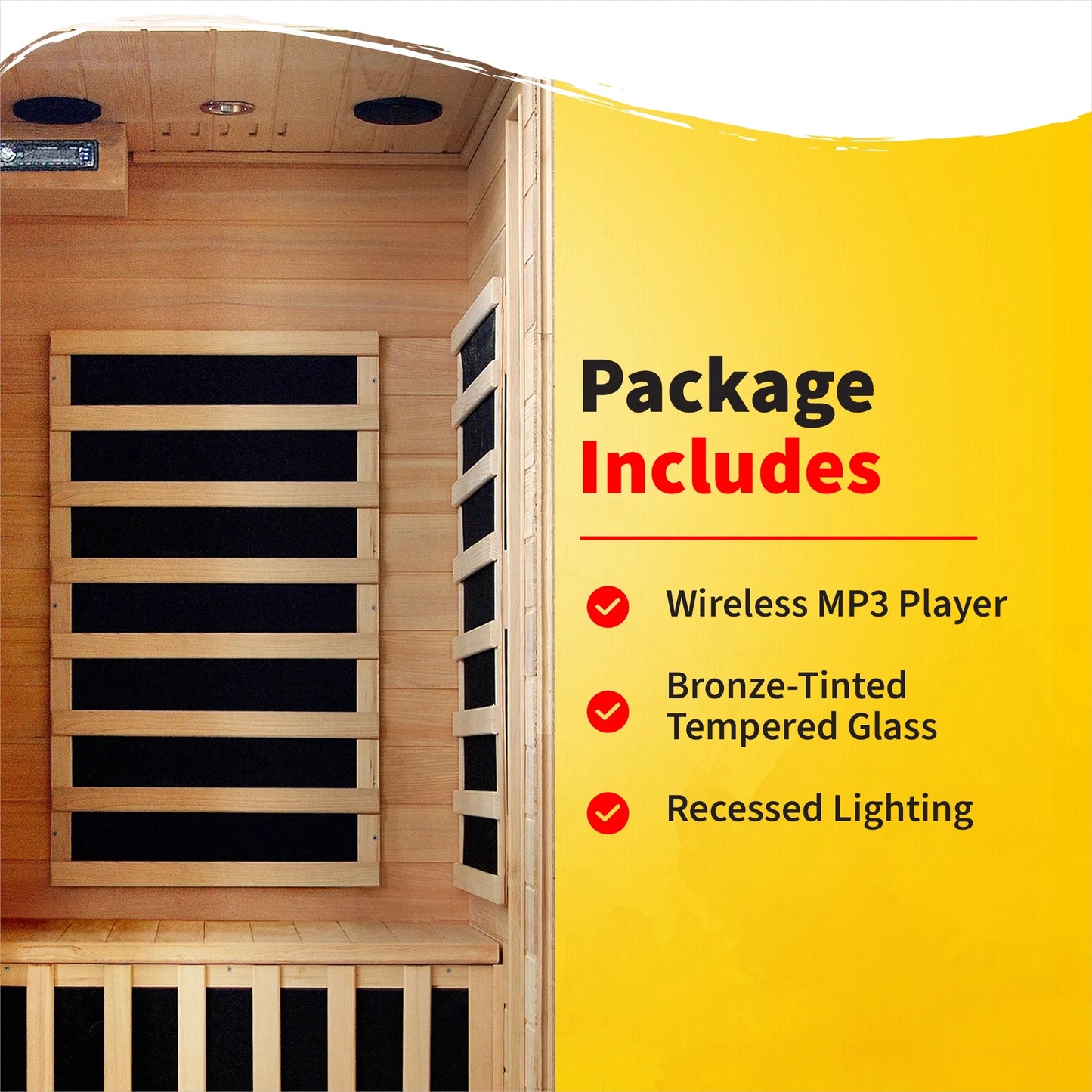 1-2-Person Infrared Sauna Room with 4 Low-Emf Carbon Heaters, Audio System, Canadian Hemlock