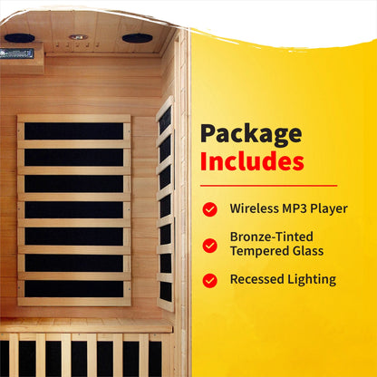 1-2-Person Infrared Sauna Room with 4 Low-Emf Carbon Heaters, Audio System, Canadian Hemlock