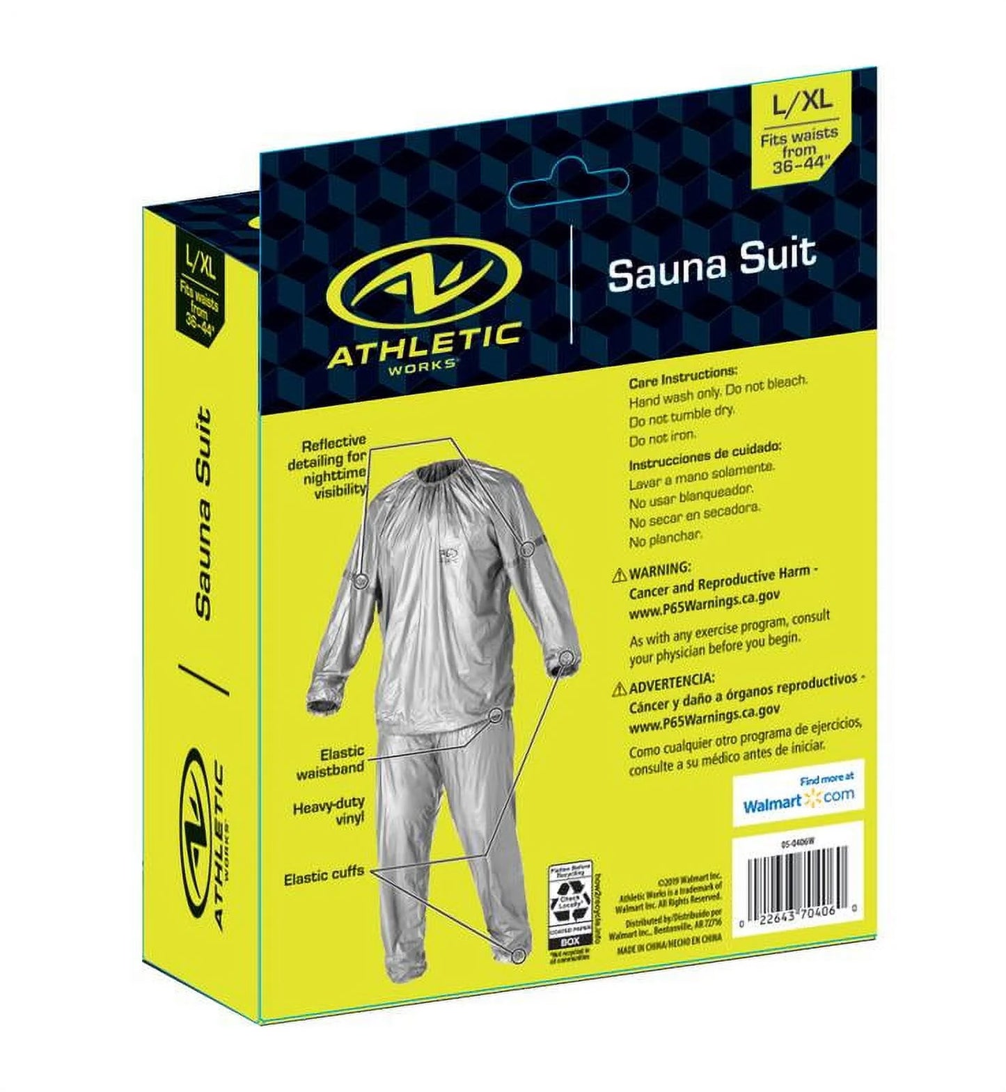 (2 Pack)  Sauna Suit with Reflective Detailing on Sleeves, Large/X-Large, Silver