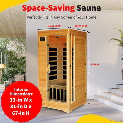 1-2-Person Infrared Sauna Room with 4 Low-Emf Carbon Heaters, Audio System, Canadian Hemlock