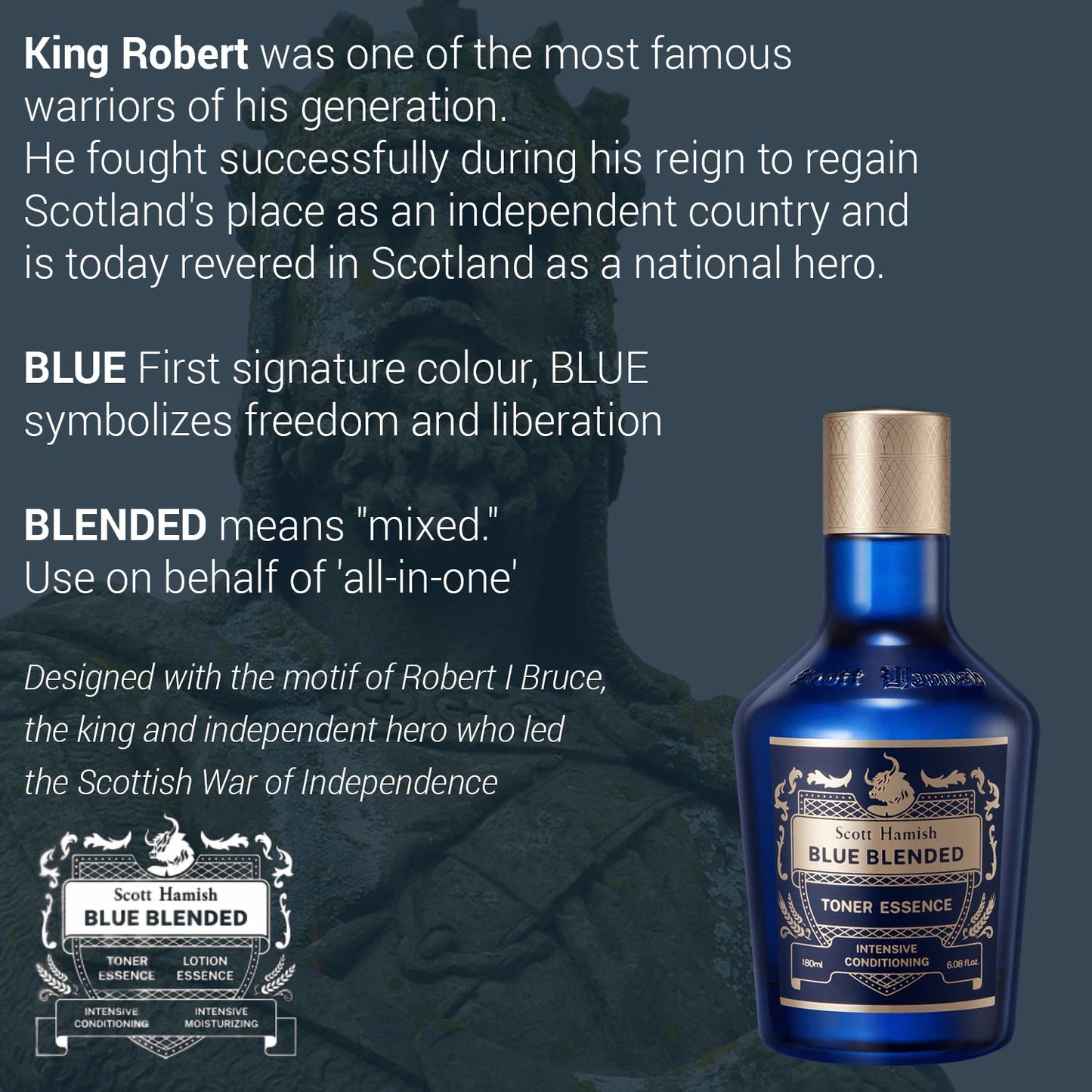Blue Blended Toner Essence - Men Facial Toner Essence with Hyaluronic Acid & Amino Acid - Hydrating Toner Restore Vitality – All in One Face & Aftershave, 6.09 Fl.Oz.