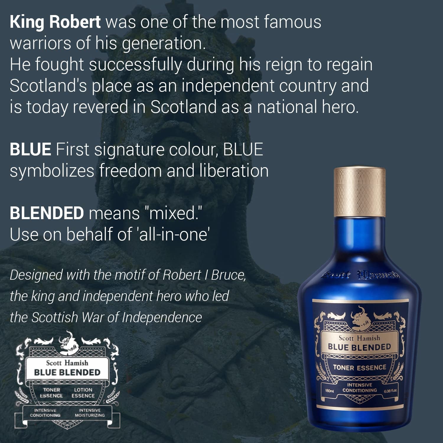Blue Blended Toner Essence - Men Facial Toner Essence with Hyaluronic Acid & Amino Acid - Hydrating Toner Restore Vitality – All in One Face & Aftershave, 6.09 Fl.Oz.