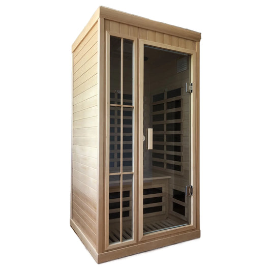 Far Infrared Saunas for Home 1 Person Hemlock Home Sauna Spa with LED Reading Light 1350W EMF Dry Sauna Room for Outdoor Indoor