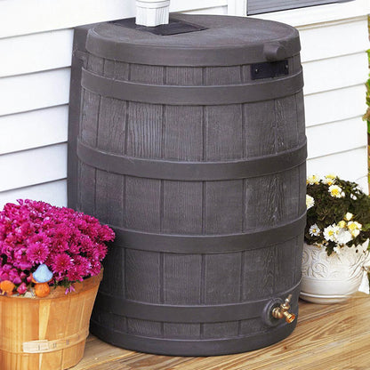 RW50 Rain Wizard 50Gal Plastic Rain Barrel Water Collector, Oak