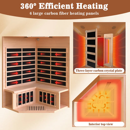Multifunctional Sauna for 2-3 Persons, 2180W Far Infrared Sauna for Home Use with 7-Color LED Light & Beauty Lamp, Oxygen Bar, Dual Speakers, 360°Heating Technology