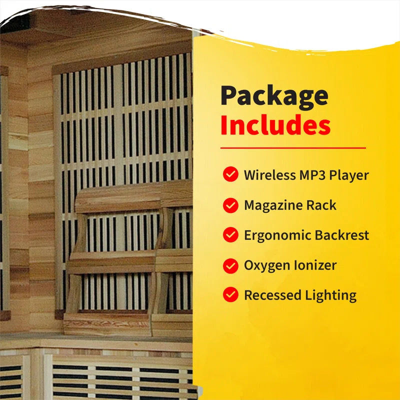 4-Person Cedar Corner Infrared Sauna with 10 Carbon Heaters