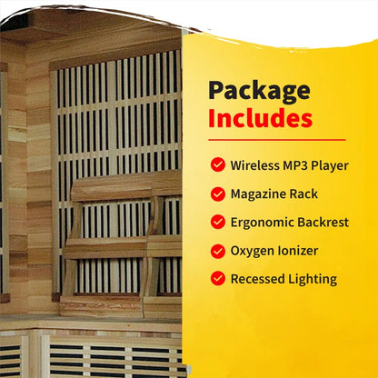 4-Person Cedar Corner Infrared Sauna with 10 Carbon Heaters