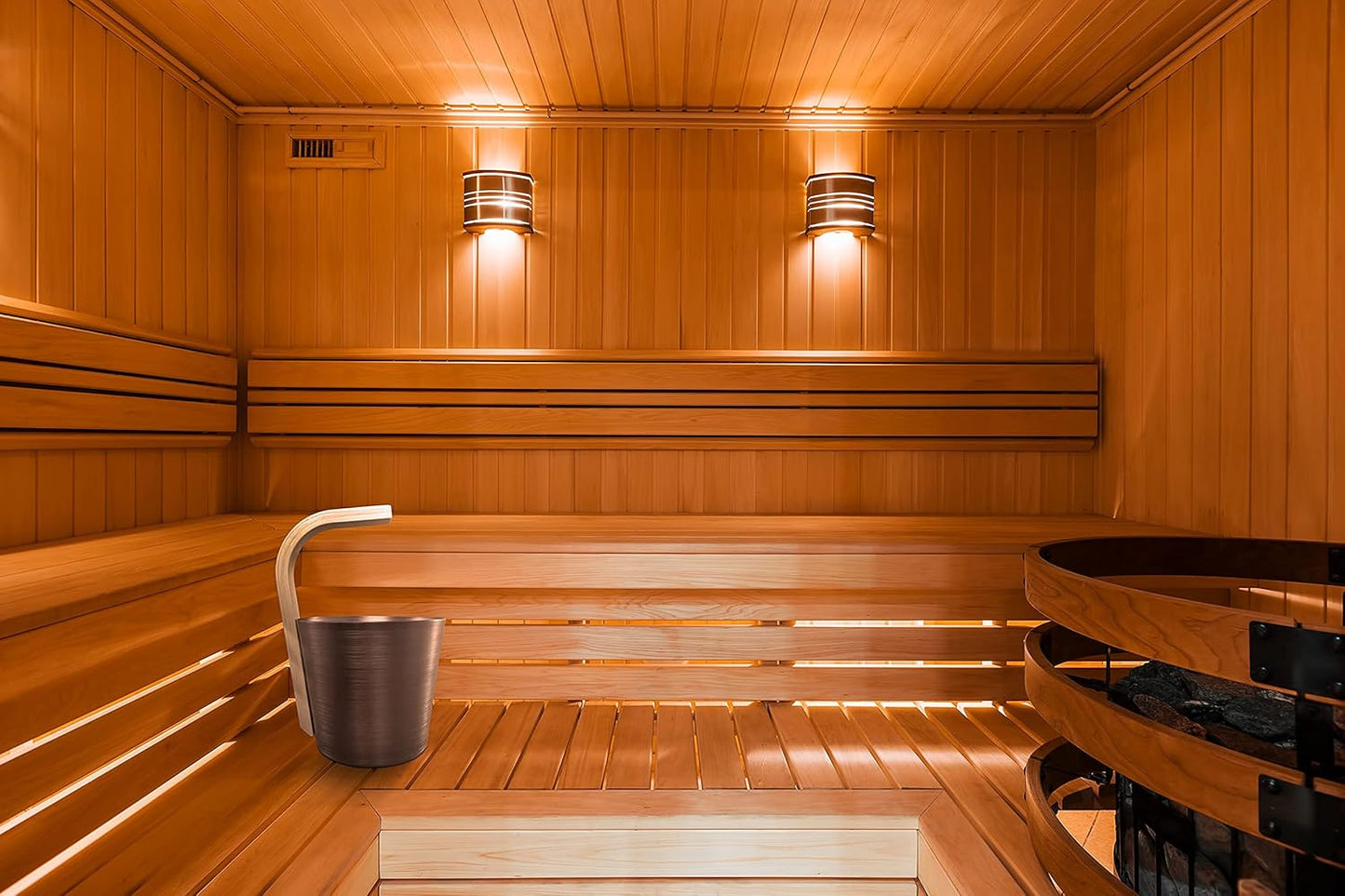 Premium Aluminum Sauna Bucket with Long Handle Ladle- Perfect Sauna Accessories for Spa Sauna and Home Sauna or Steam Room- Sauna Spa Accessories Kit Includes Bucket and Ladle (Bronze)