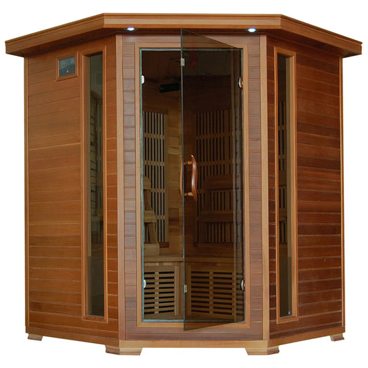 4-Person Cedar Corner Infrared Sauna with 10 Carbon Heaters