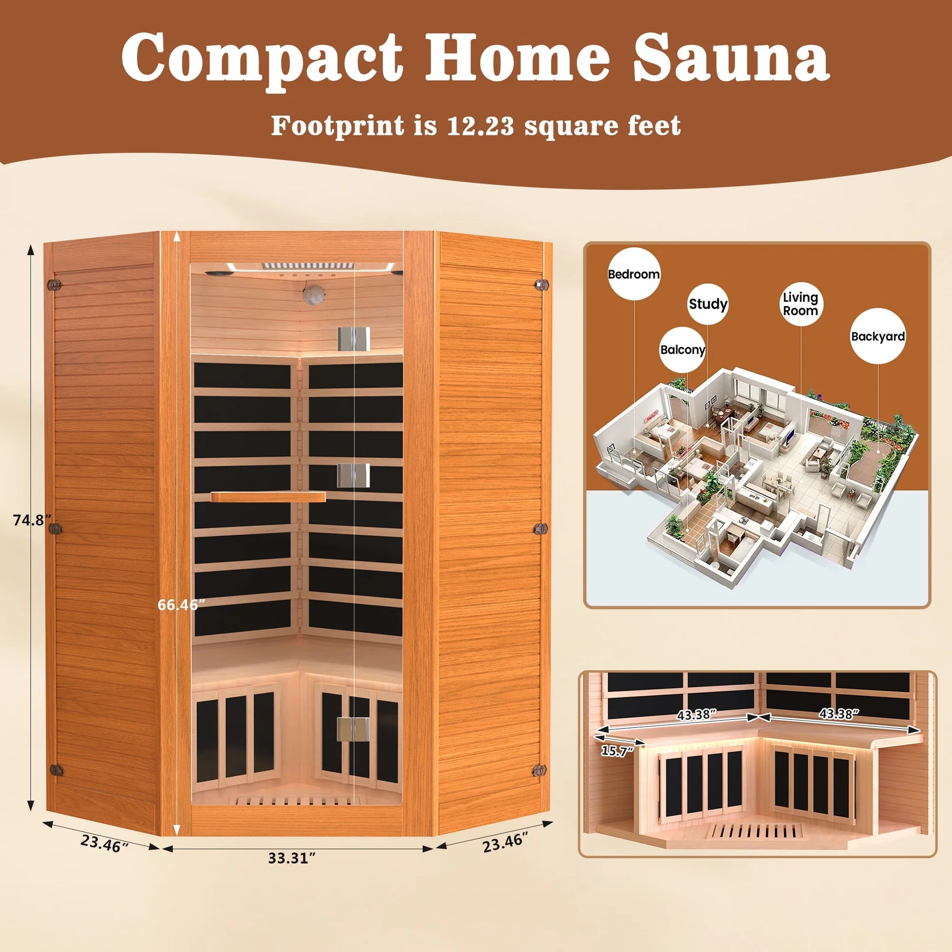 Multifunctional Sauna for 2-3 Persons, 2180W Far Infrared Sauna for Home Use with 7-Color LED Light & Beauty Lamp, Oxygen Bar, Dual Speakers, 360°Heating Technology