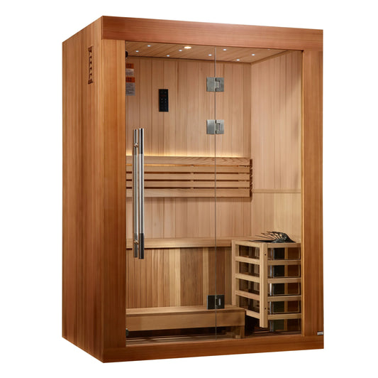 Golden Designs Sundsvall Edition 2-Person Traditional Sauna – Canadian Red Cedar Interior and Pacific Premium Clear Cedar Exterior