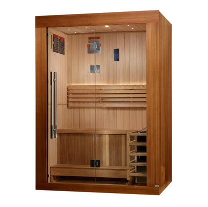 Golden Designs Sundsvall Edition 2-Person Traditional Sauna – Canadian Red Cedar Interior and Pacific Premium Clear Cedar Exterior
